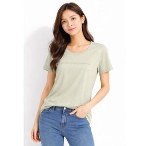 United‎ Colors of Benetton Sage Green Shimmer Logo T-Shirt M Resortwear 79-20